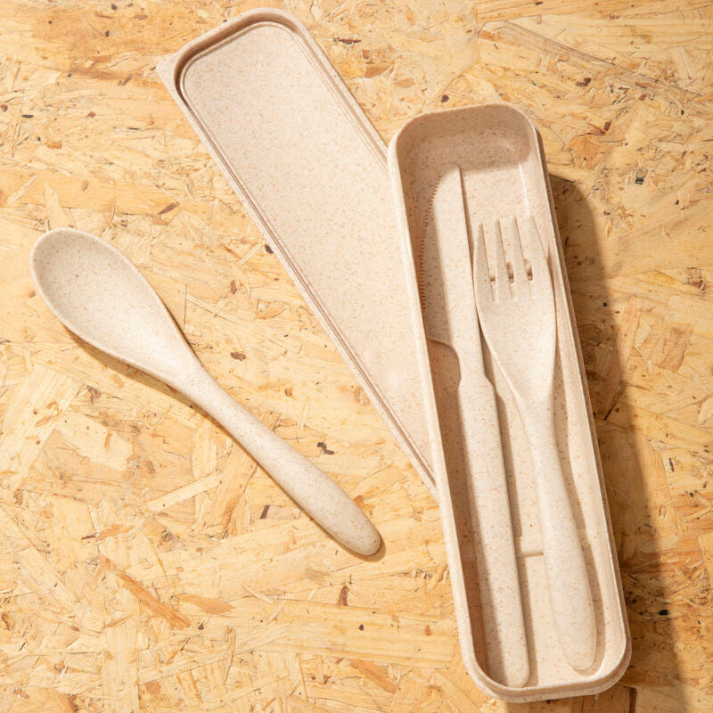 Mimo 3 Piece Natural Wheat Straw Travel Cutlery Set