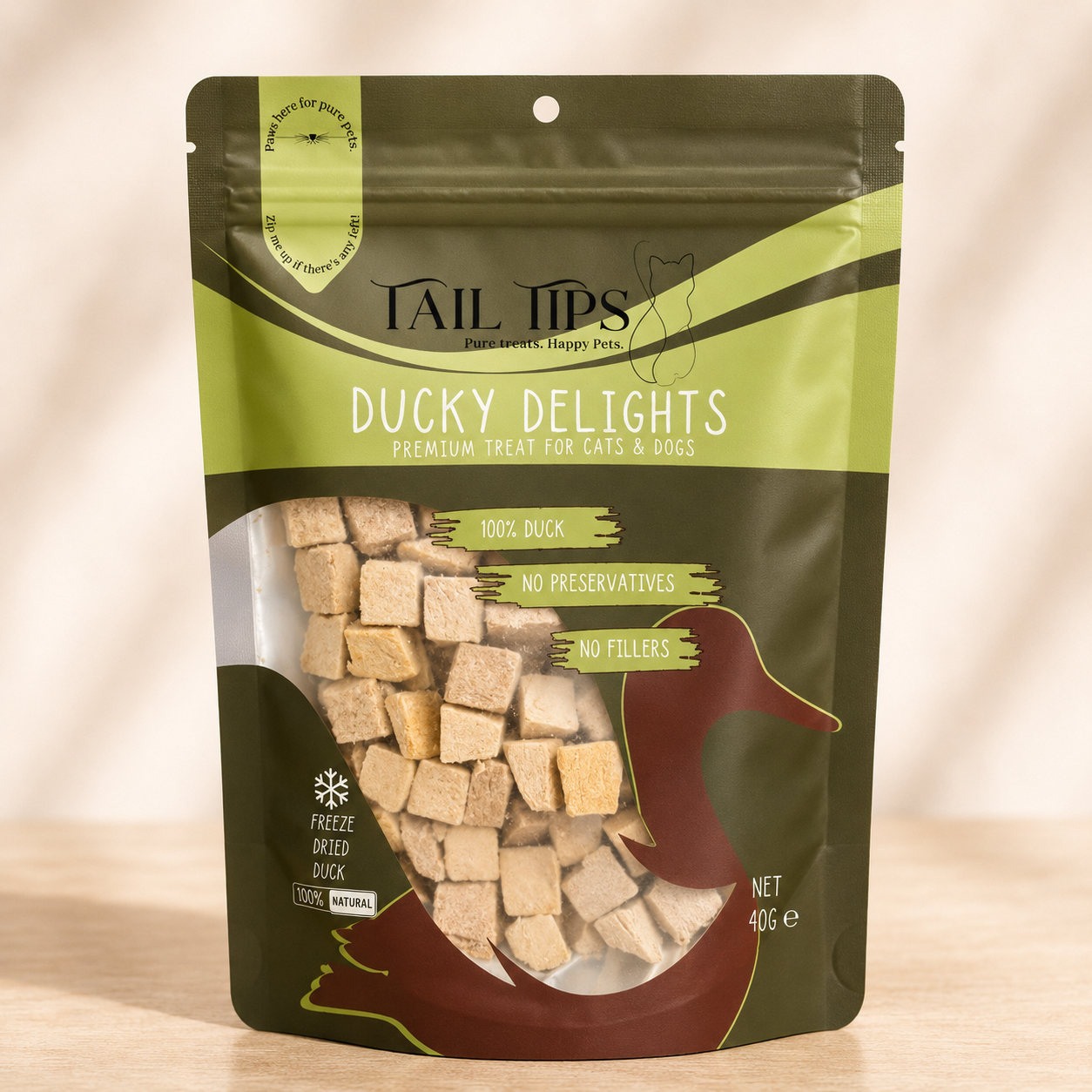 Ducky Delights - 100% Freeze-Dried Duck Treats | Novel Protein | Tail Tips UK | 40g pack