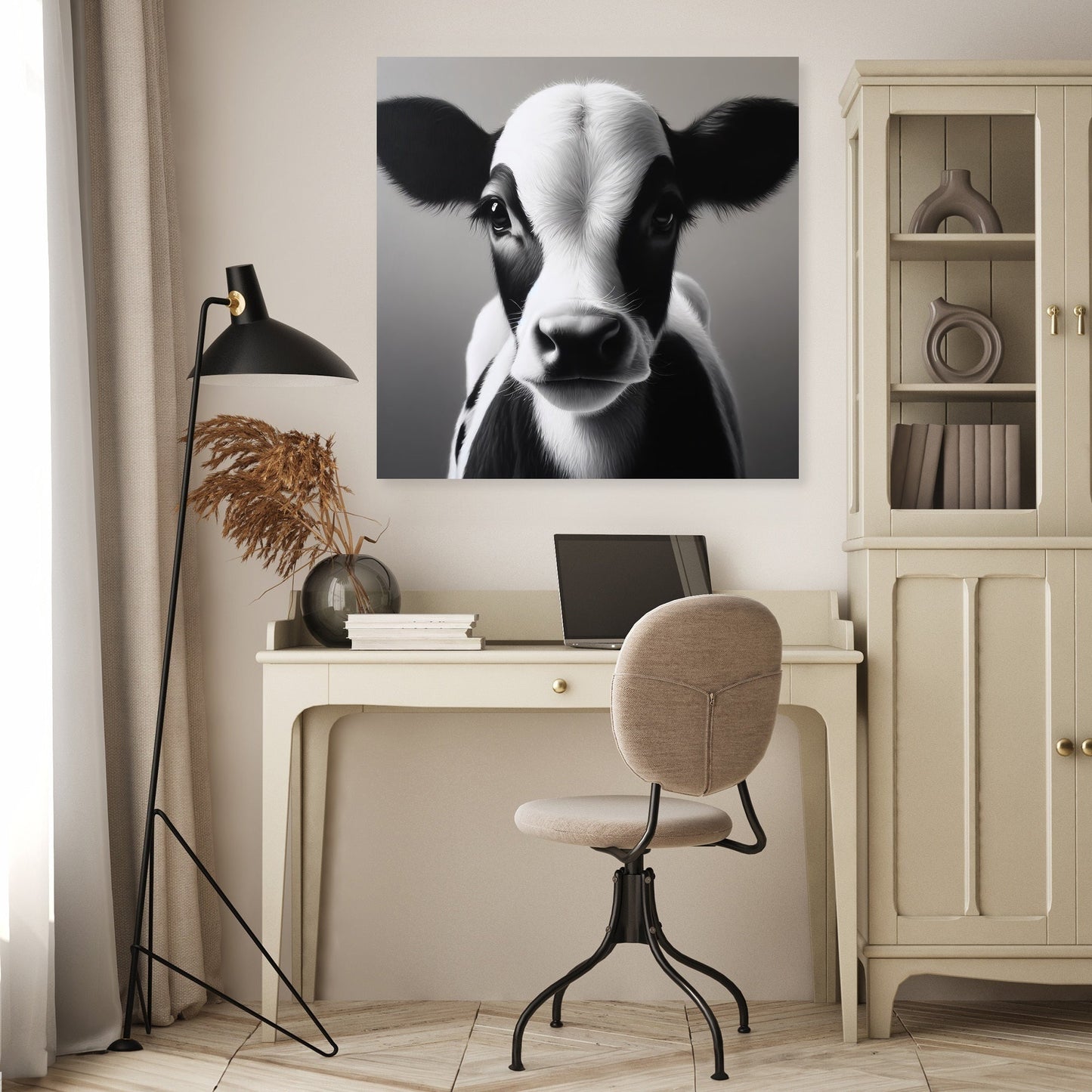 Monochromatic Serenity Cow Canvas