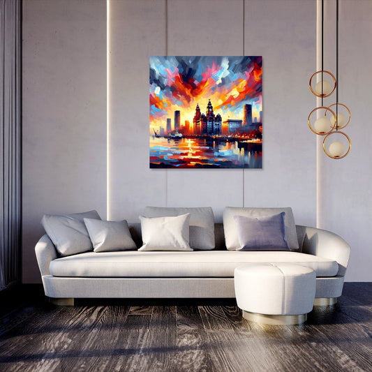 Expressionist Sunset Liverpool Skyline Canvas