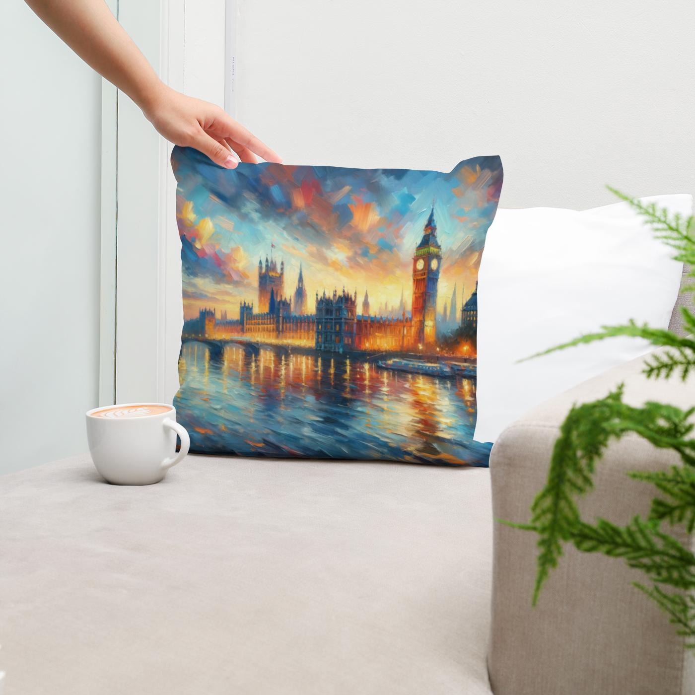 London Parliament Sunset Impression Cotton Cushion