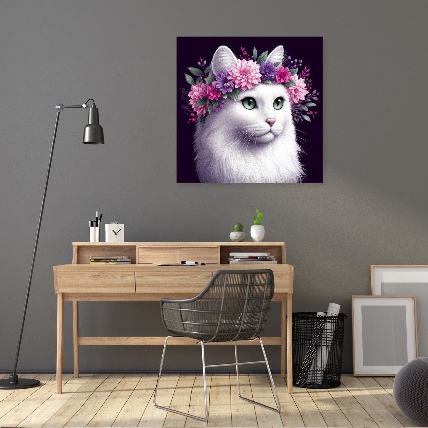 Floral Crown Cat Canvas