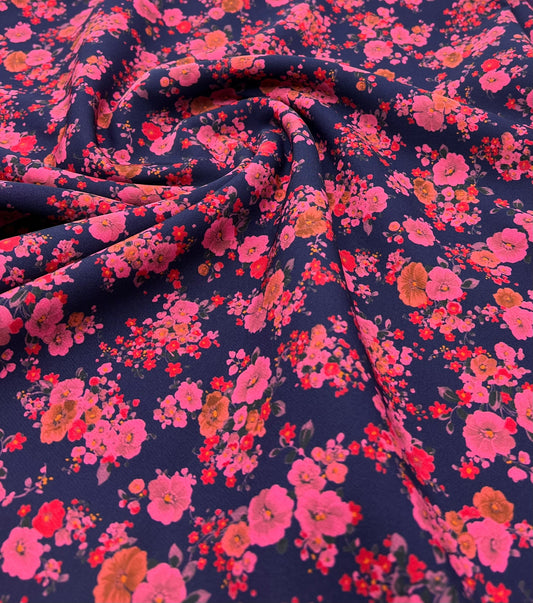 Purple Ditsy Floral Compact Crepe Fabric 2 Way Stretch