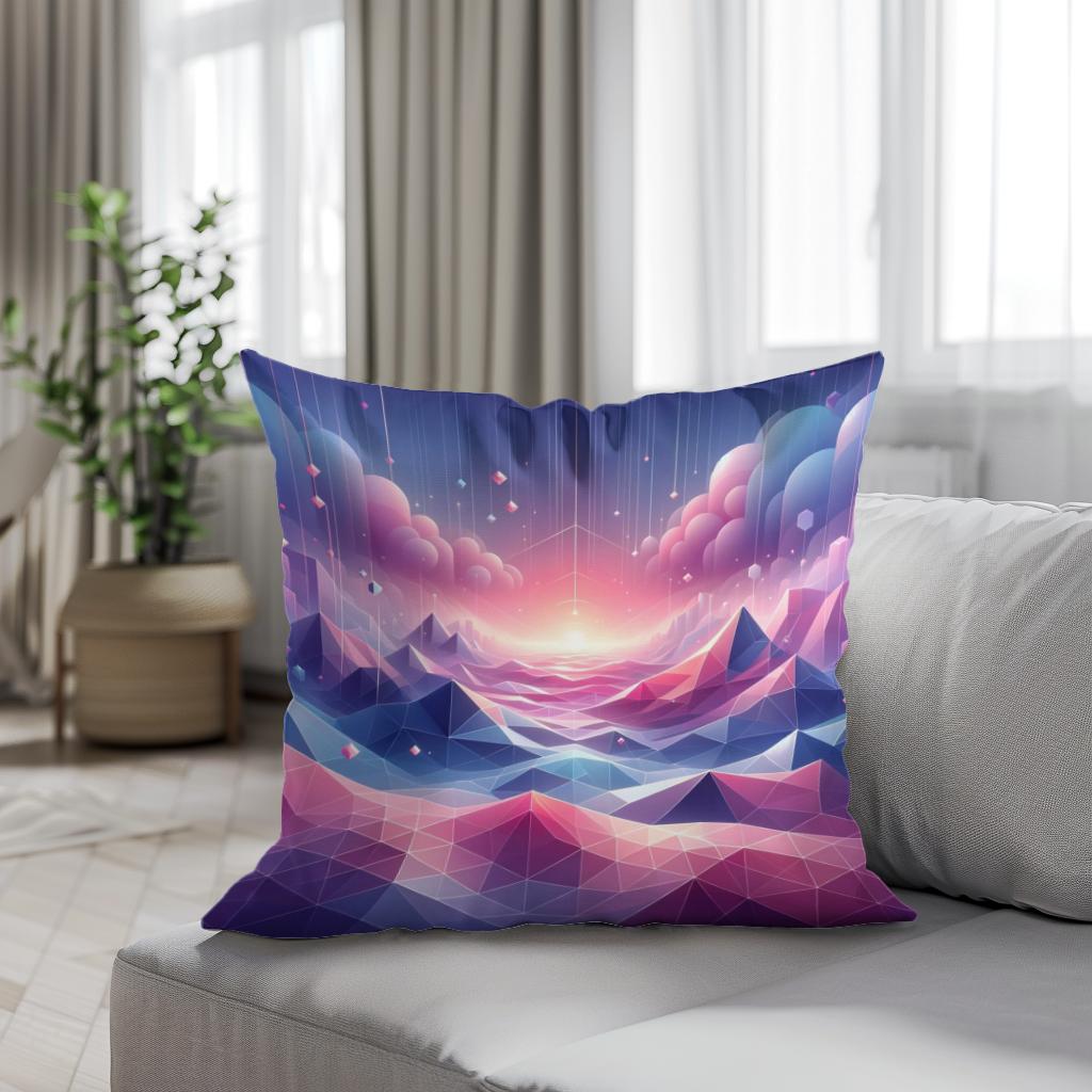 Pastel Virtuality: Geometric Dream Cotton Cushion