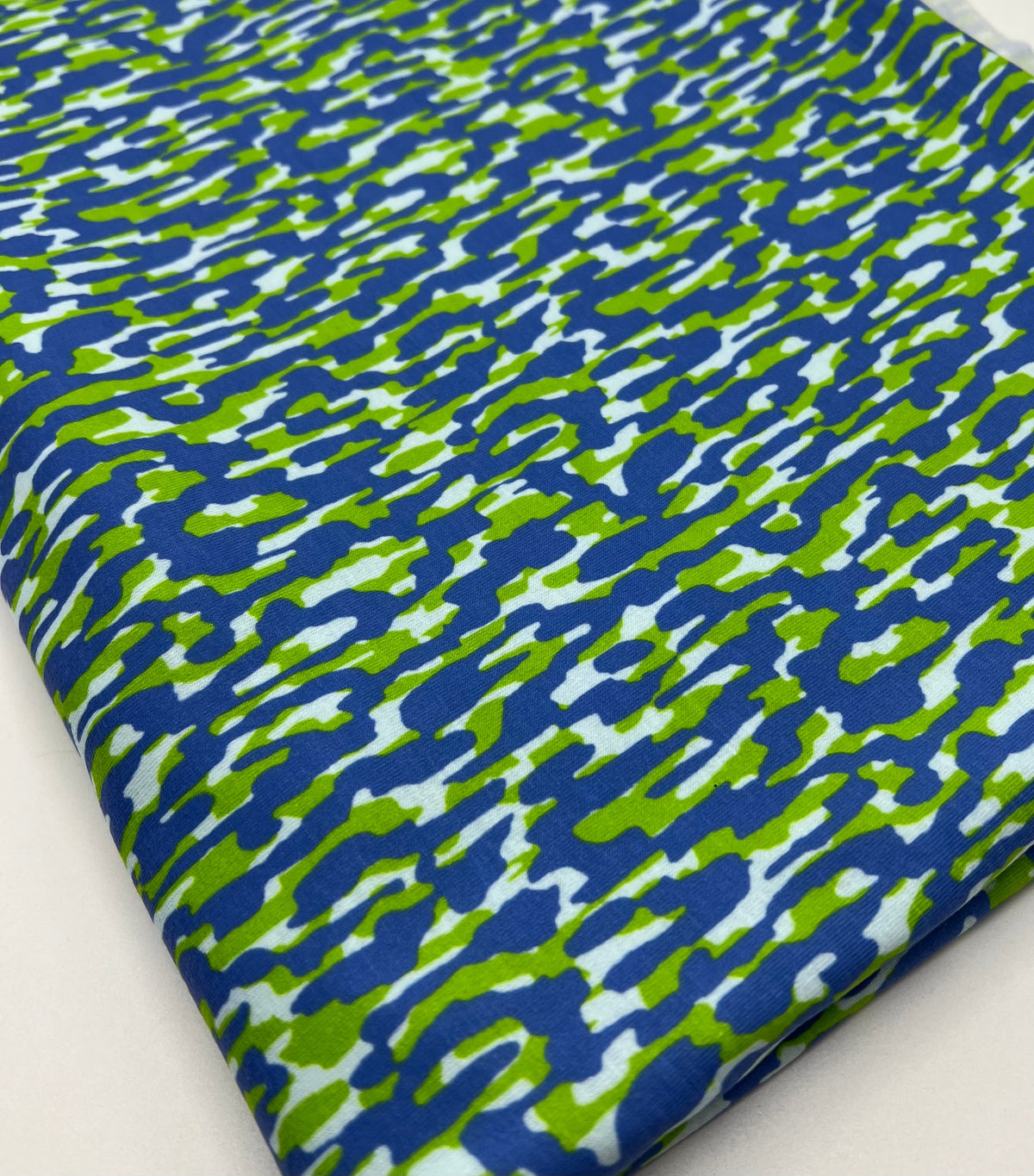 Blue Green Multi Mix Print Spun Poly Stretch Fabric