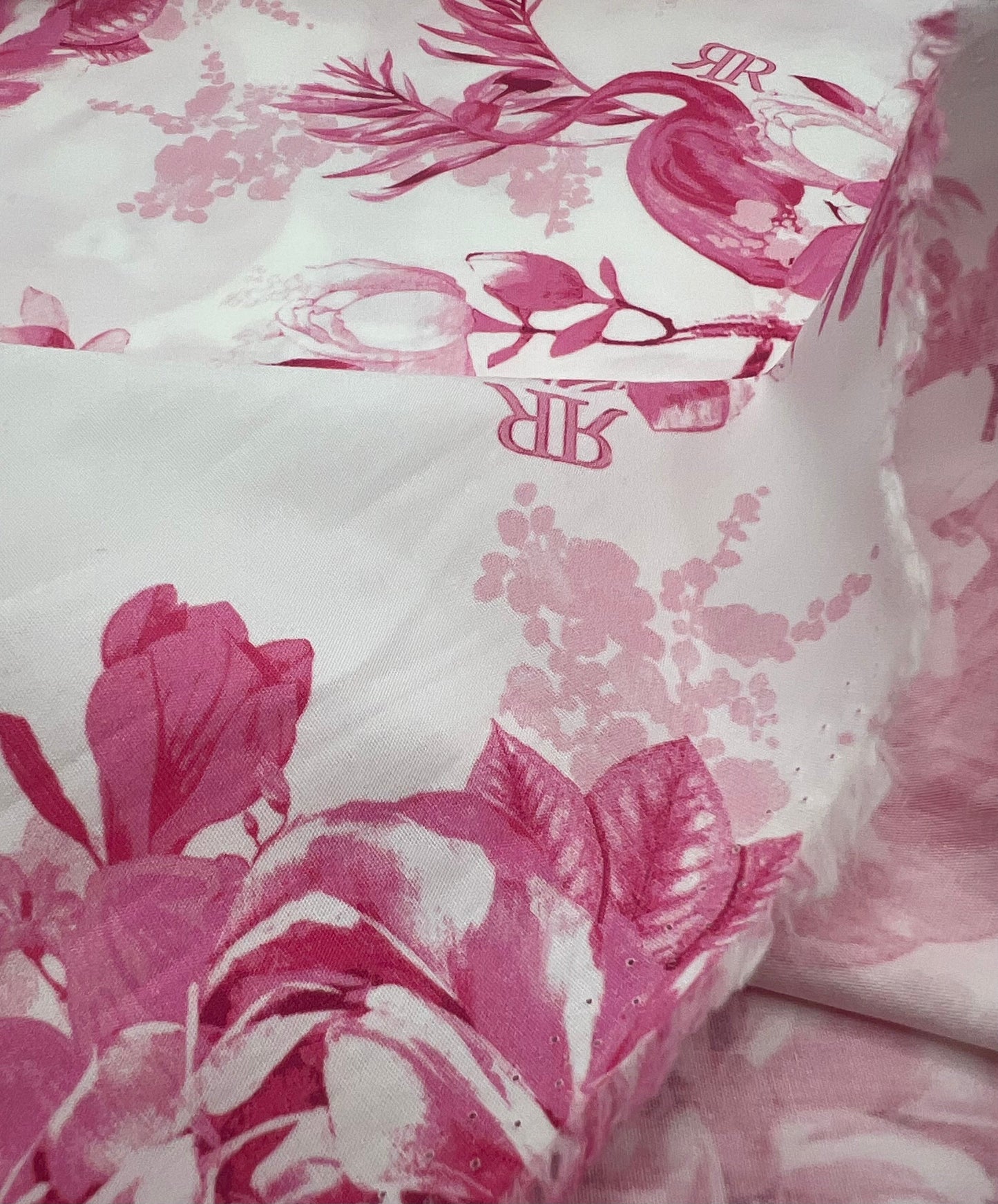 White Pink Floral Lightweight Fabric 130GSM Non Stretch