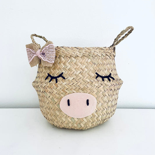 Little Bow Pig Basket - Small