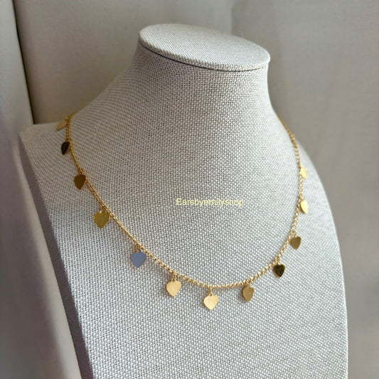 18k gold plated multi heart chain necklace