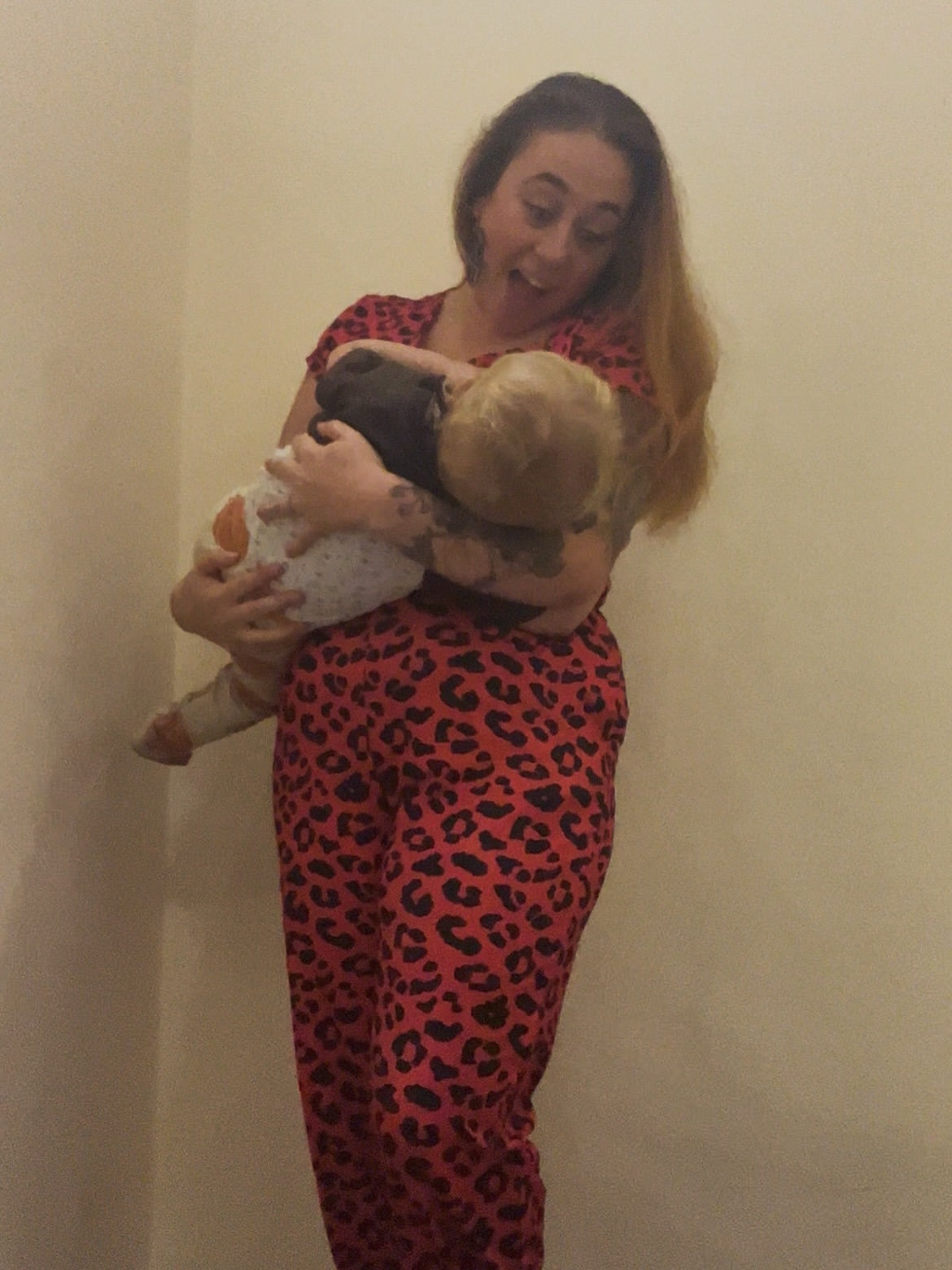 The Breastfeeding Jumpsuit - Red Leopard