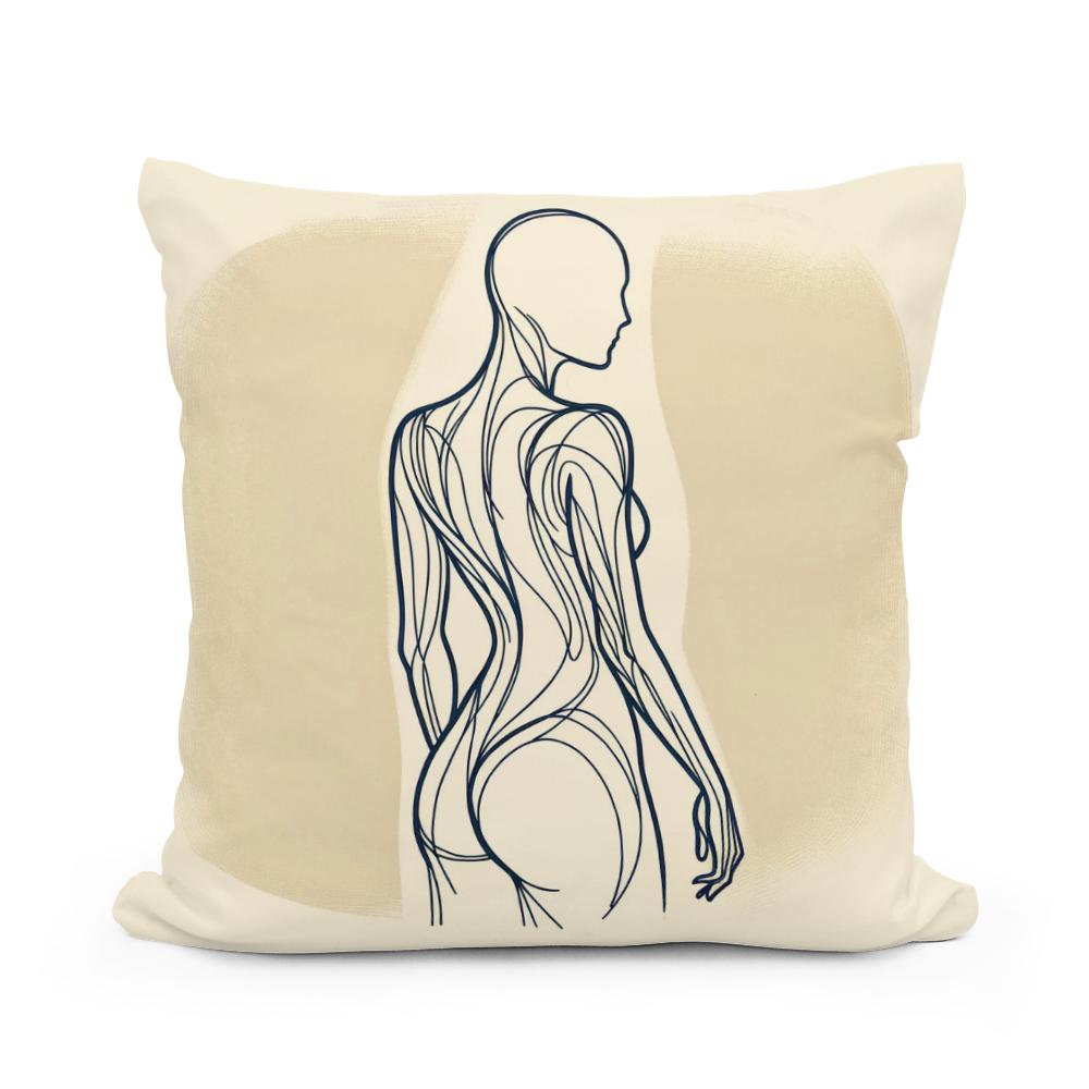 Elegance in Line: Human Contours Cotton Cushion