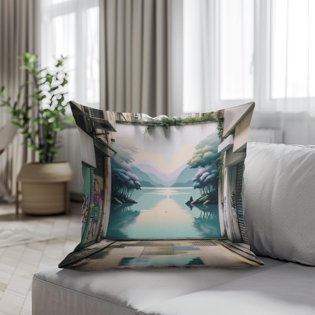 Serene Lake Alley Cotton Cushion