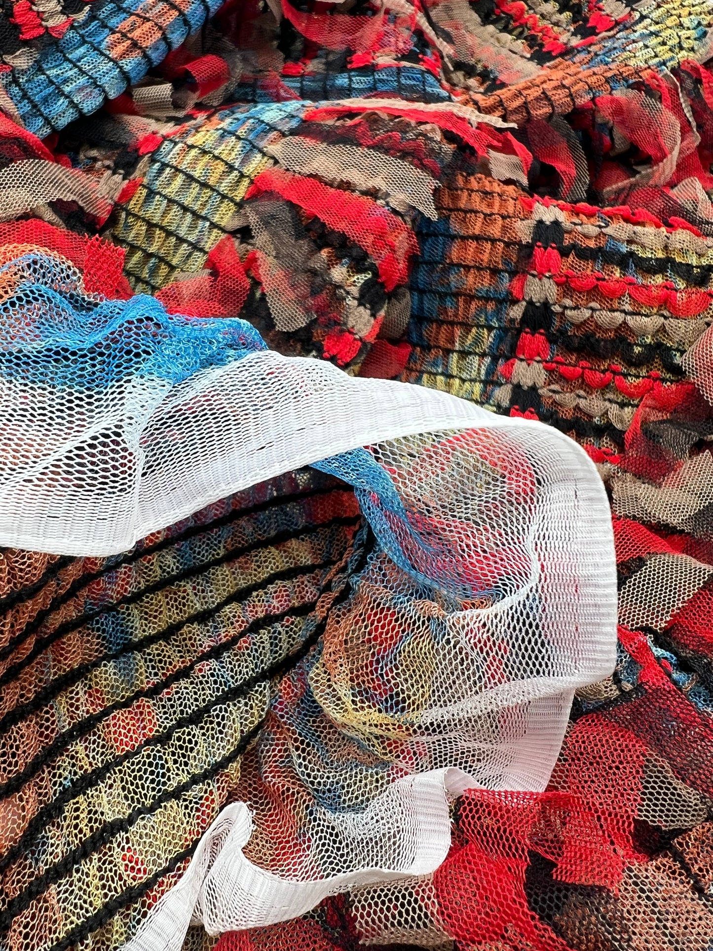 Colorful Mix Textured Mesh Tassel Fabric 2 Way Stretch