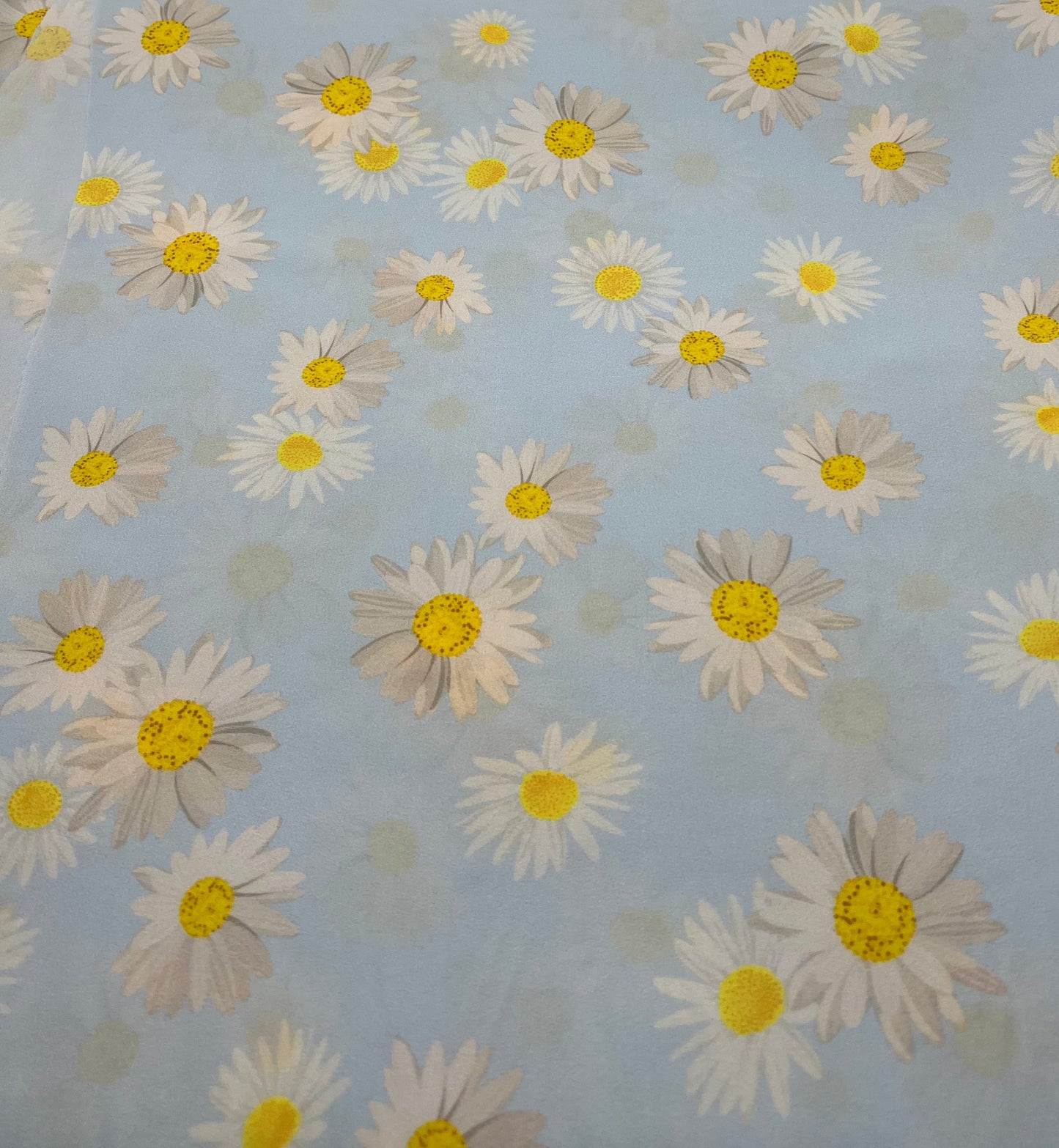 Sky Blue Daisy Lightweight Crepe Fabric 120GSM Non Stretch