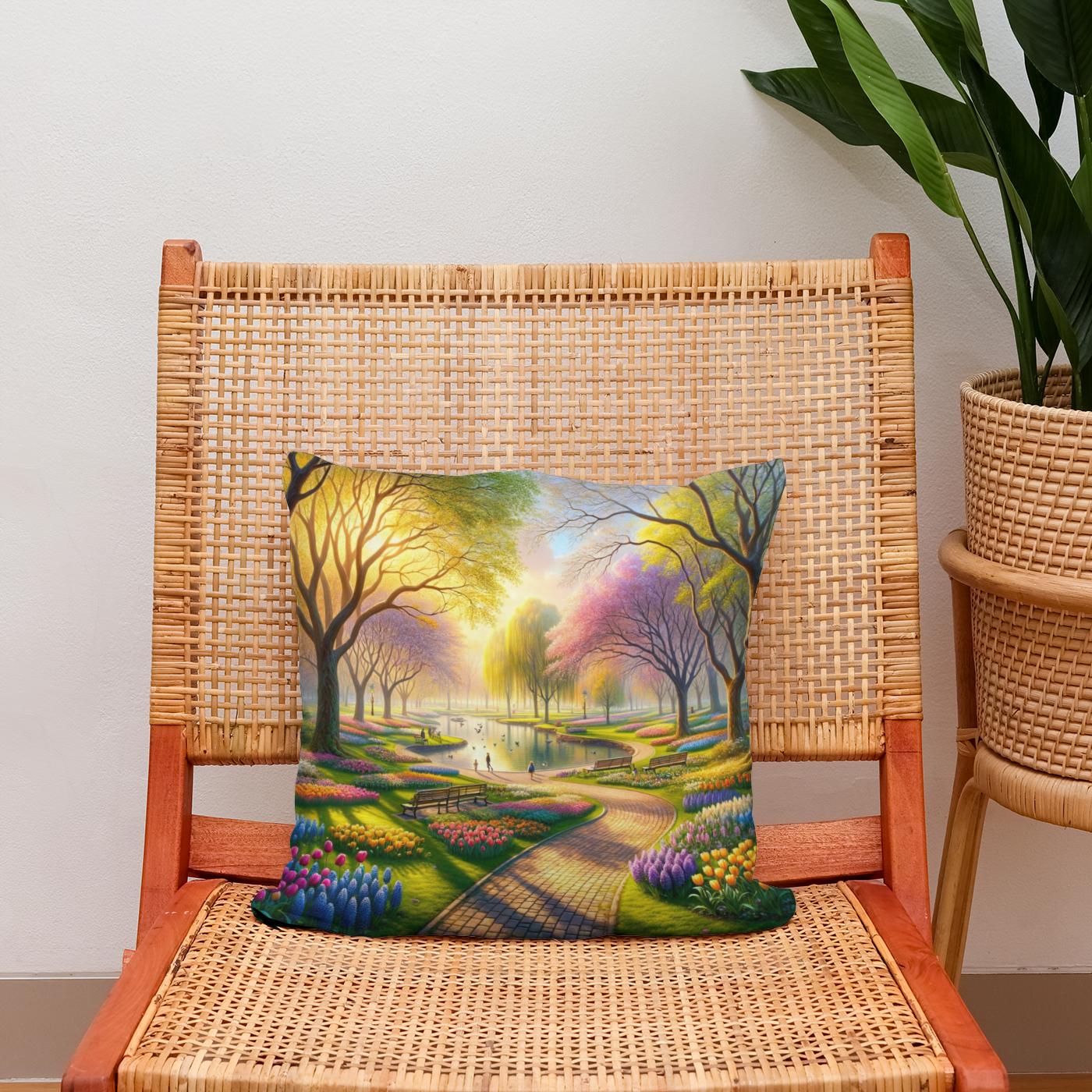 Spring's Embrace Park Cotton Cushion
