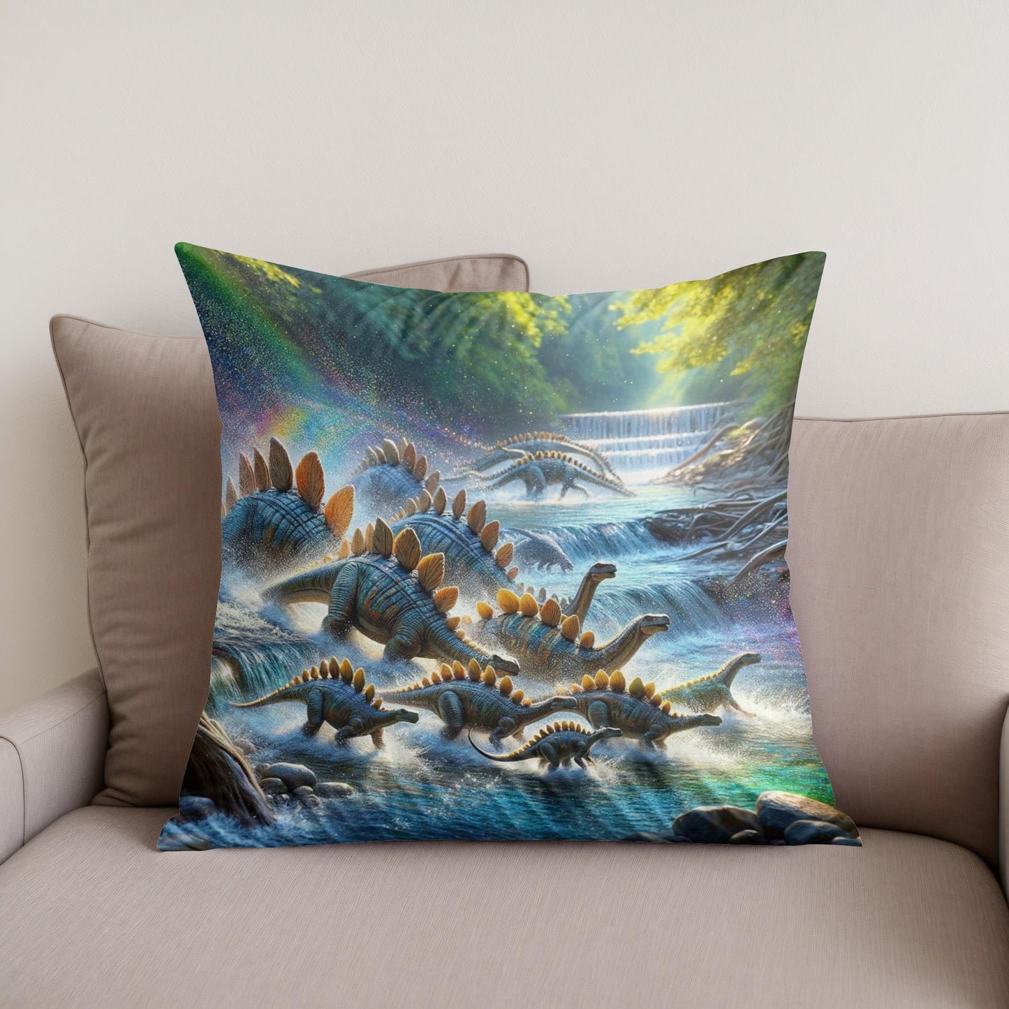 River Crossing Stegosaurus Cotton Cushion