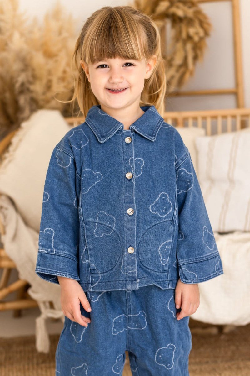 Baby Embroidered Bear Denim Two-Piece Set