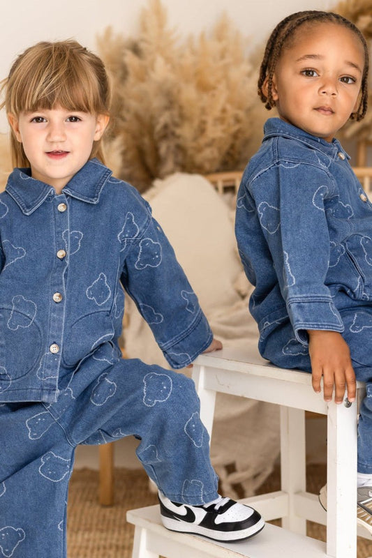 Baby Embroidered Bear Denim Two-Piece Set