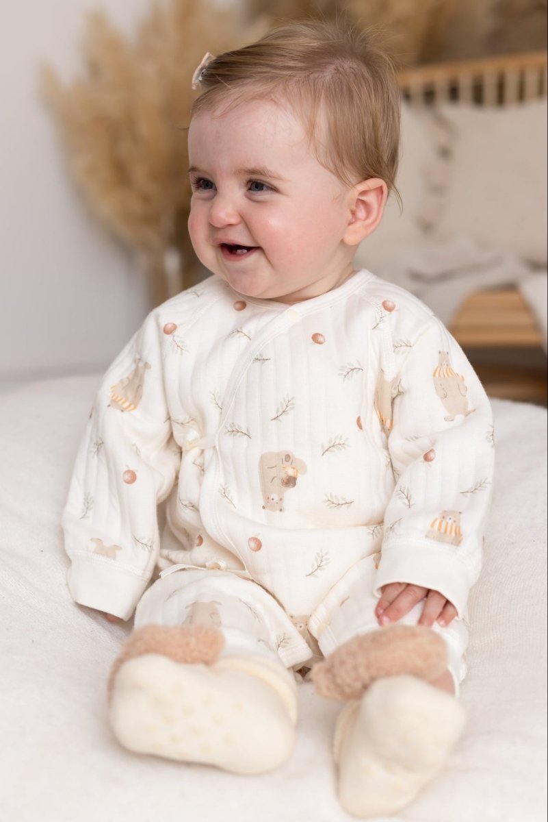 The Woodland Bear Boucle Wrap Baby Grow Romper
