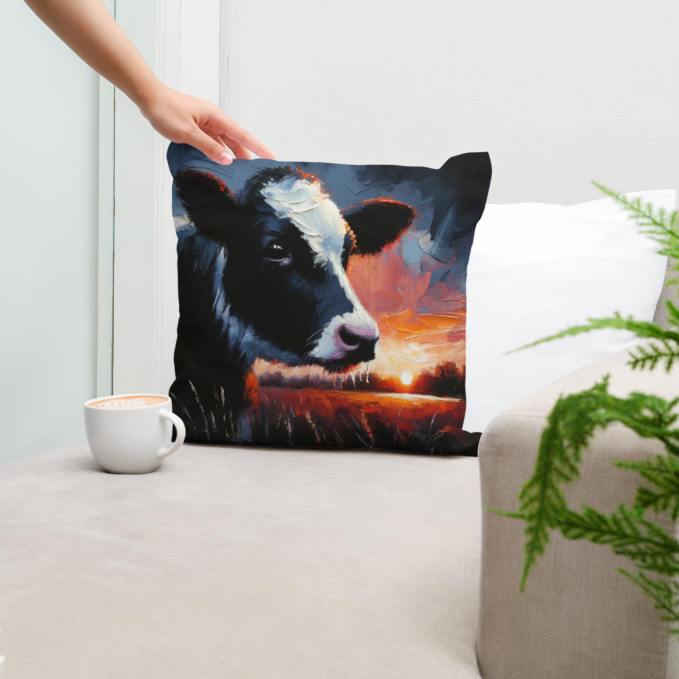 Dusk Solitude Cow Cotton Cushion