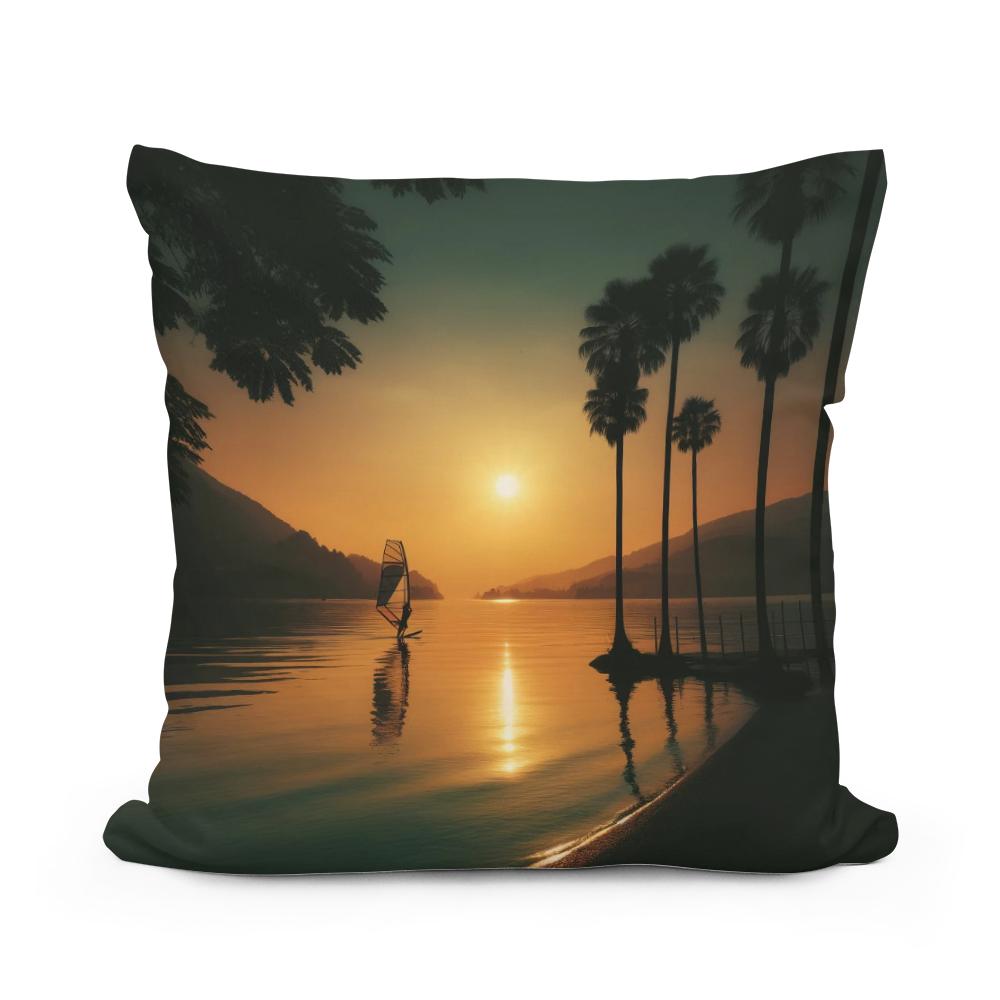 Lakeside Dusk Solitude Cotton Cushion