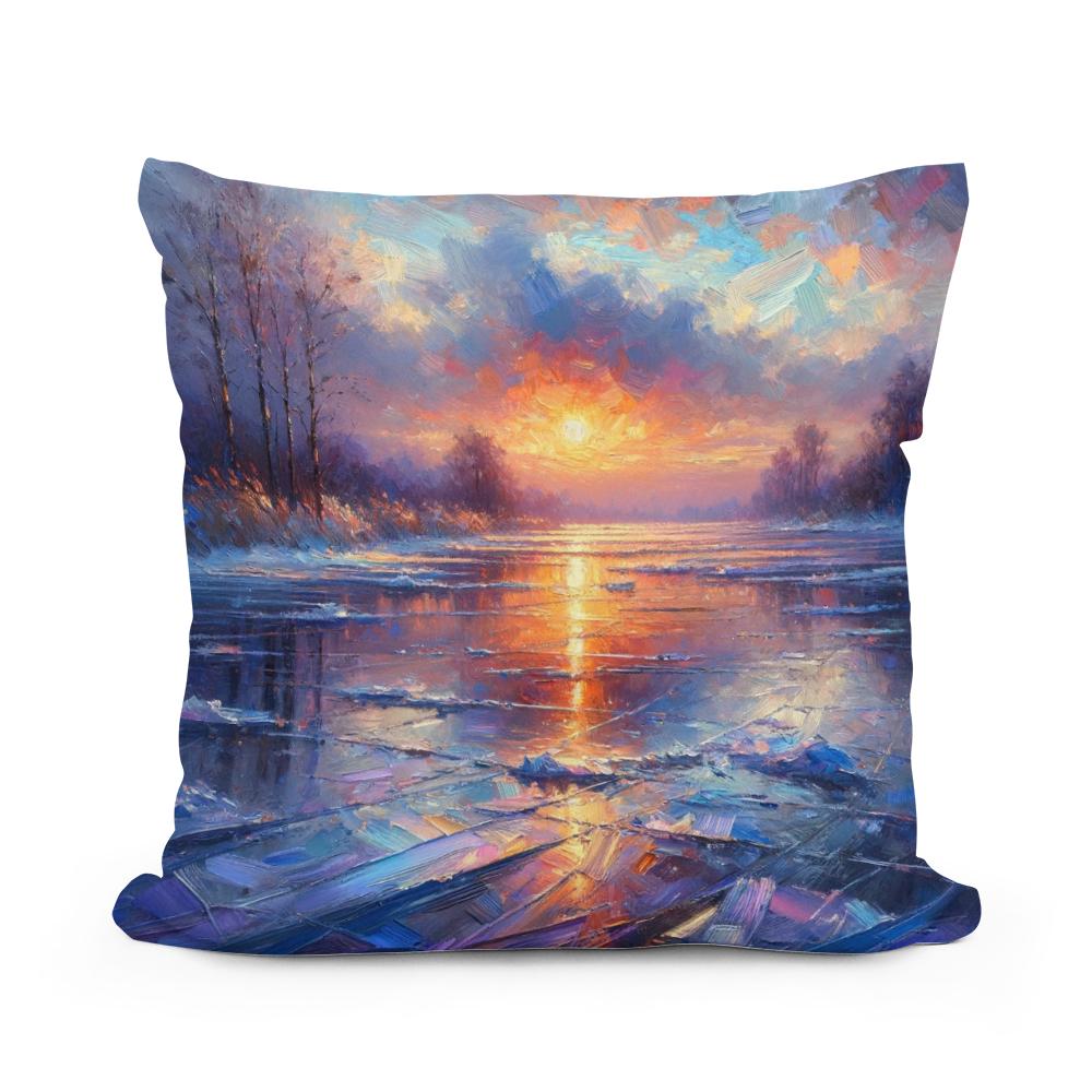 Sunset Serenity on Ice Cotton Cushion