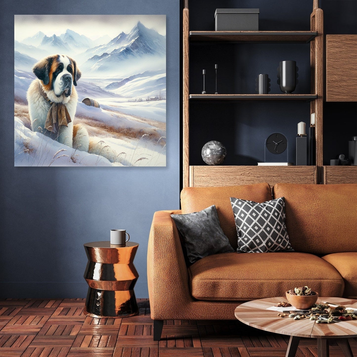 Solitary Saint Bernard Snowscape Canvas