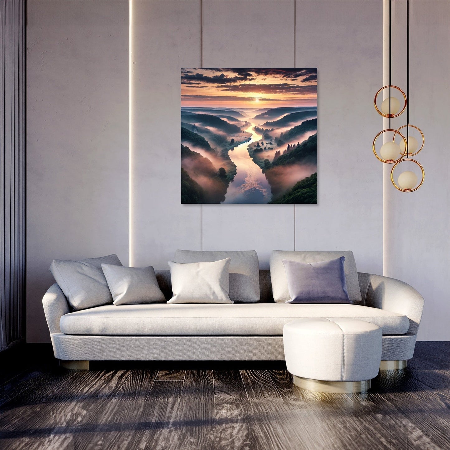 Misty Valley Sunrise Canvas