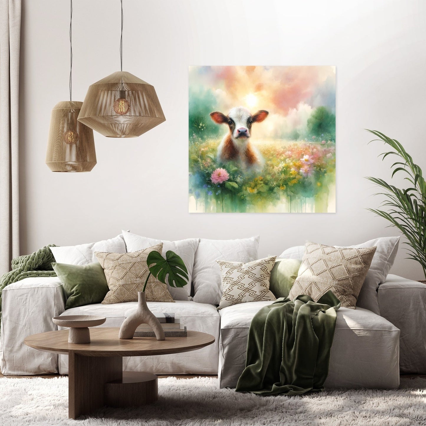 Pastel Meadow Cow Canvas