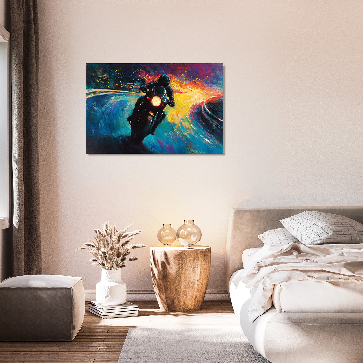 Motorcyclist's Neon Journey Canvas