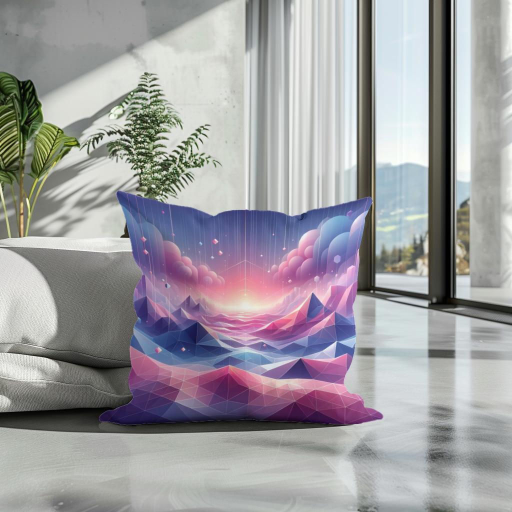Pastel Virtuality: Geometric Dream Cotton Cushion