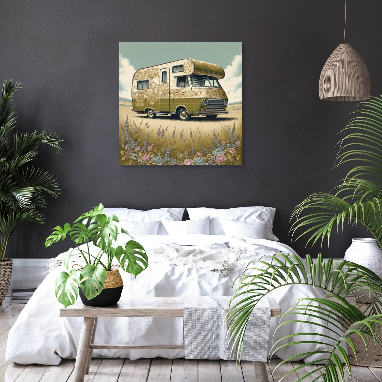Retro Flower Camper Canvas