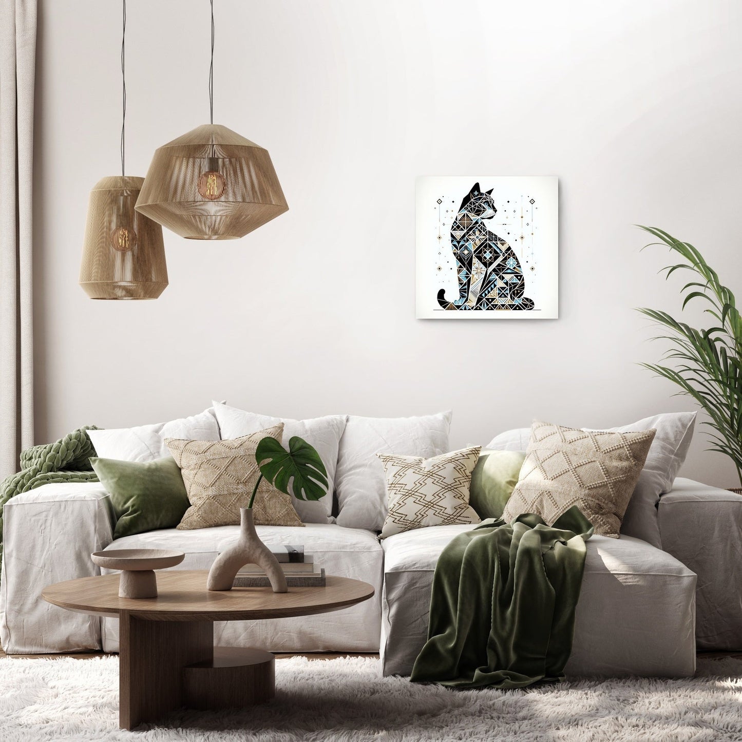 Mystic Azure Feline Mosaic Canvas