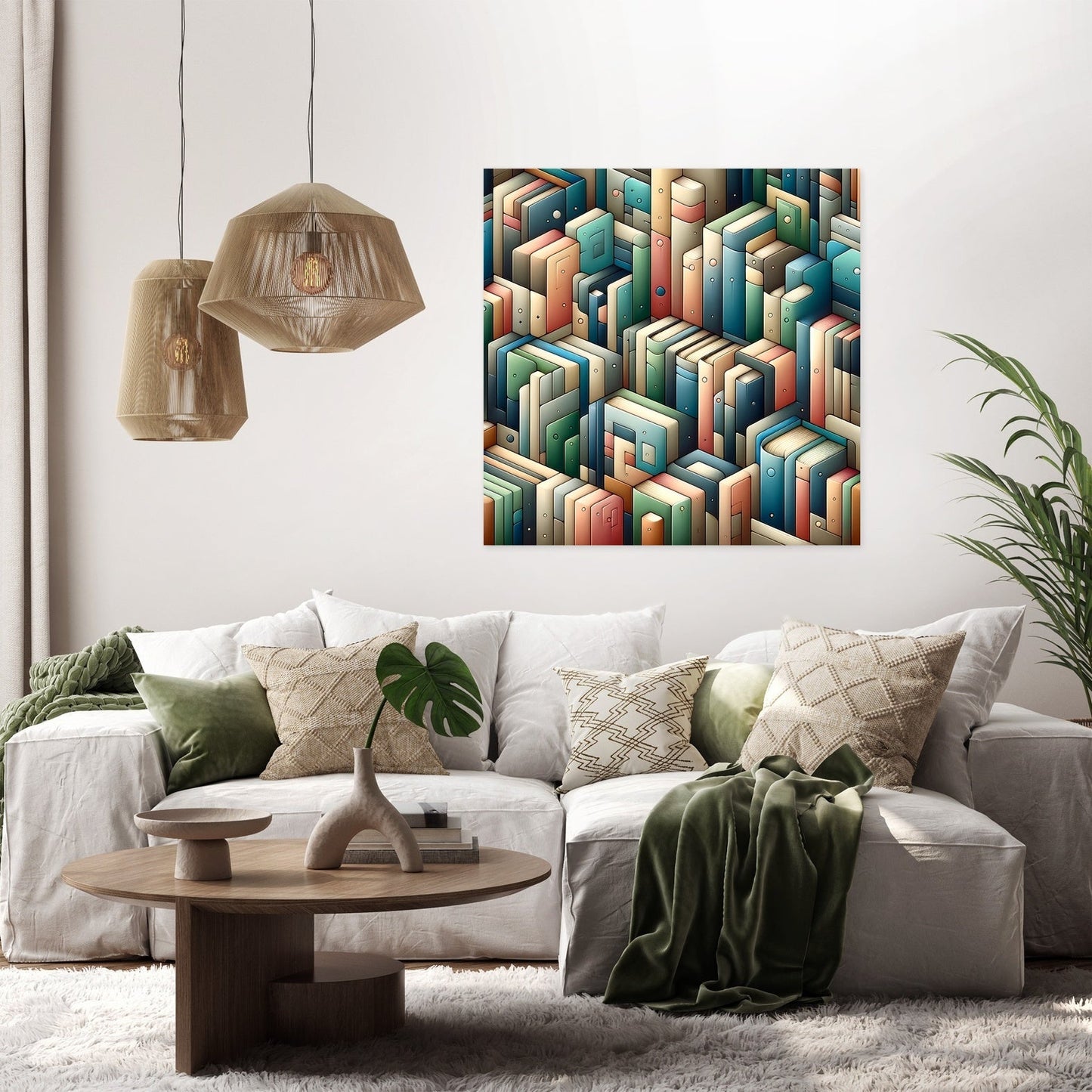 Abstract Bookshelf Canvas