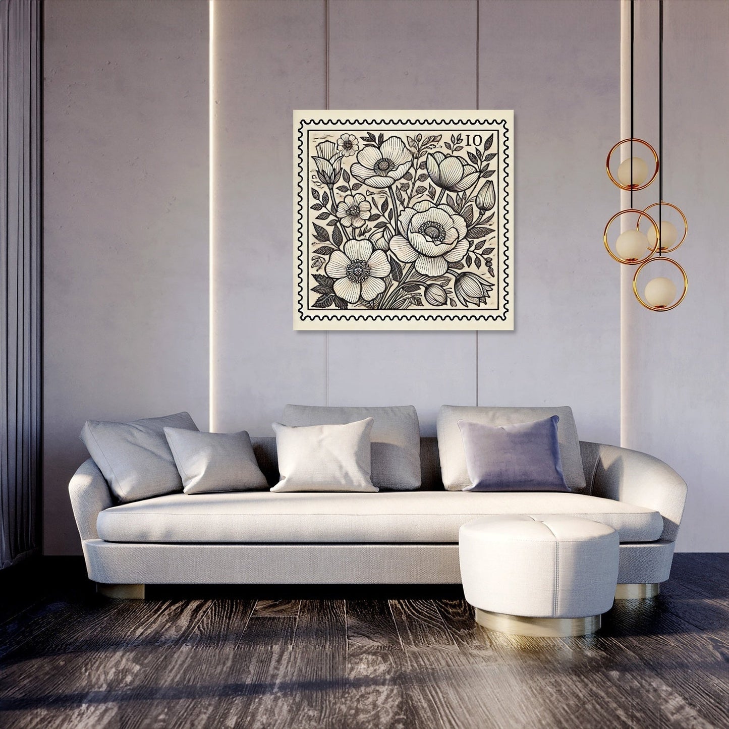 Floral Stamp Line Art Canvas
