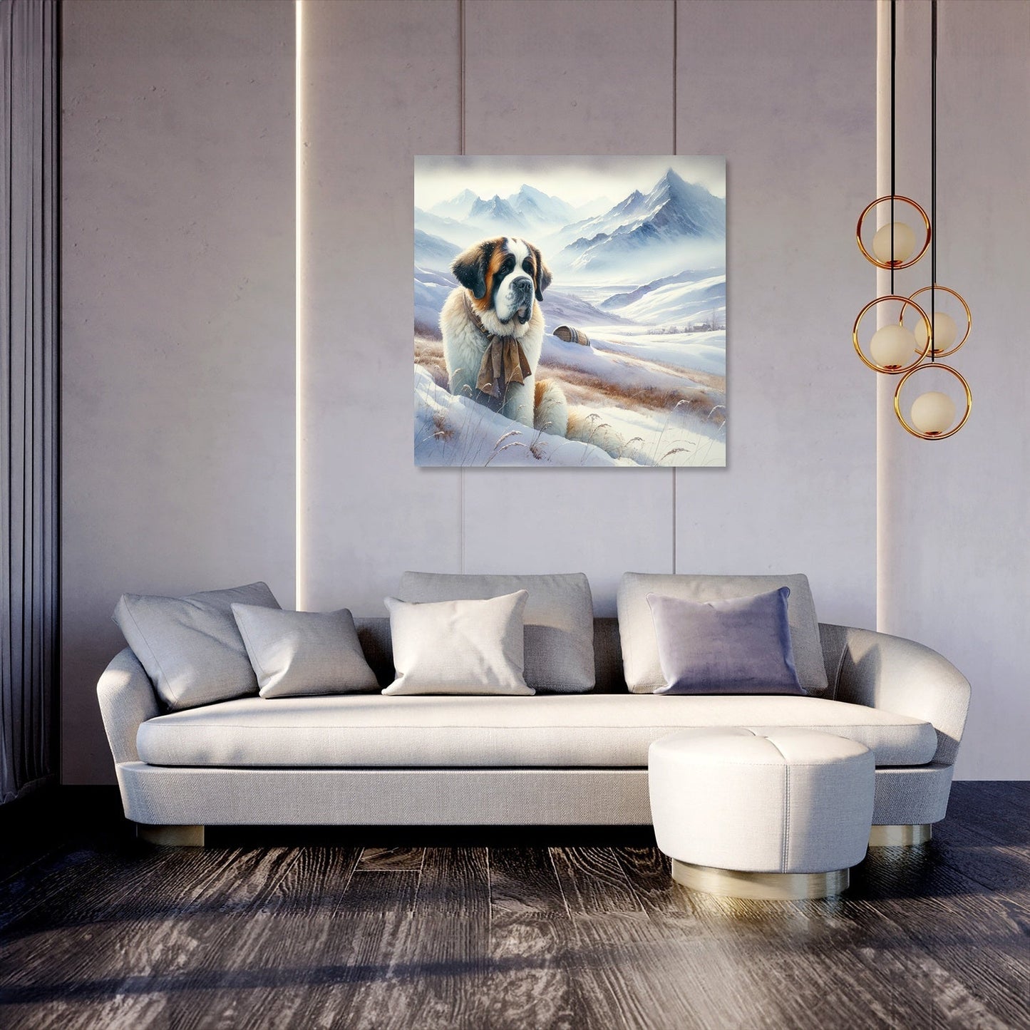 Solitary Saint Bernard Snowscape Canvas