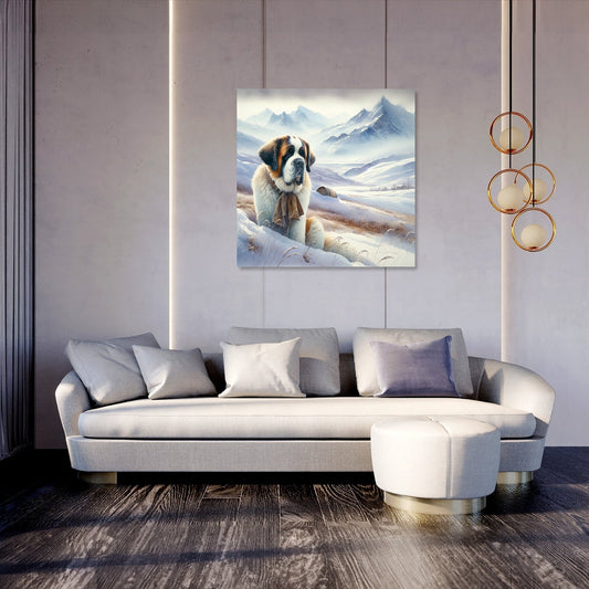 Solitary Saint Bernard Snowscape Canvas