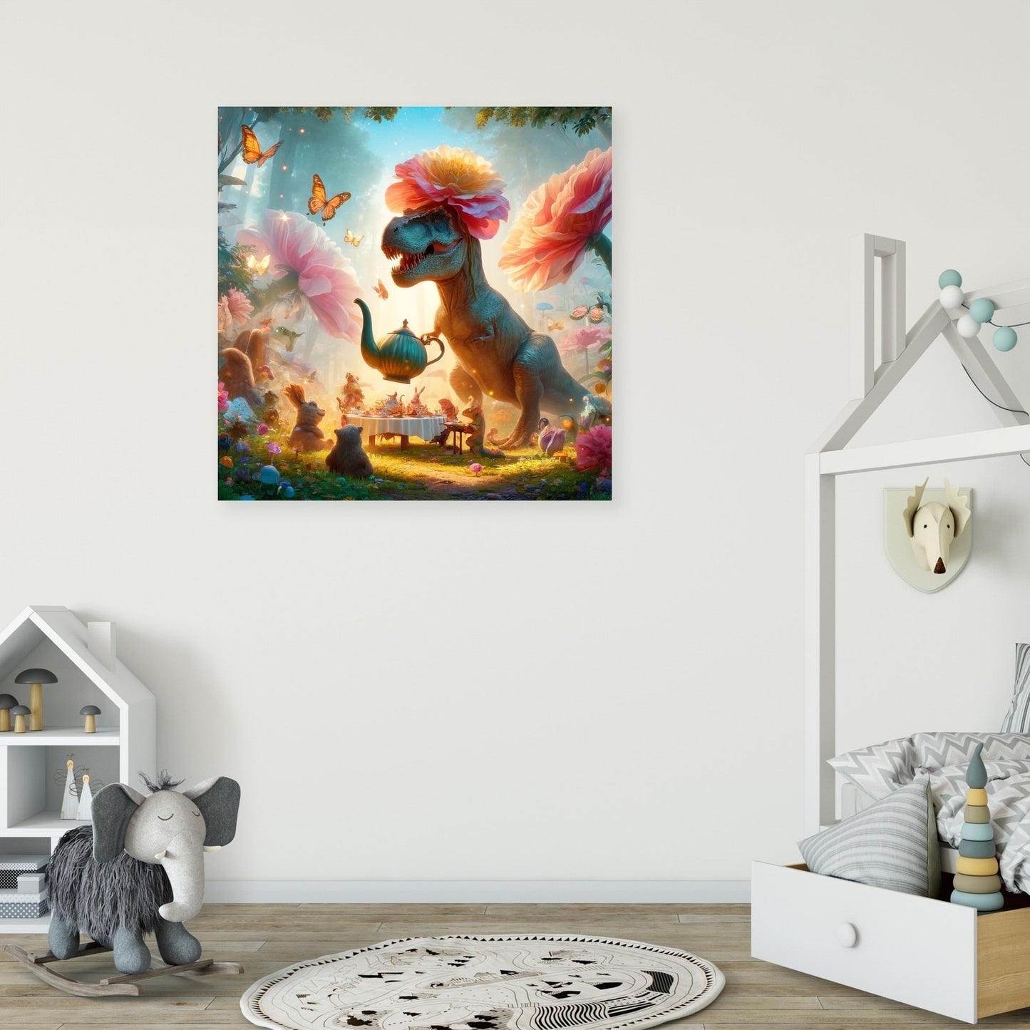 T-Rex's Garden Tea Party Canvas
