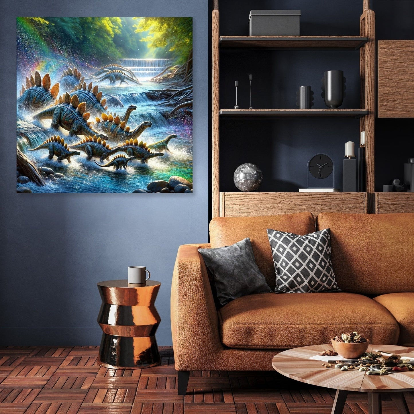 River Crossing Stegosaurus Canvas