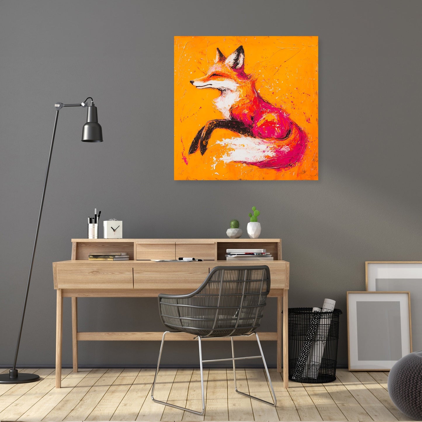 Vibrant Fox on Fiery Canvas