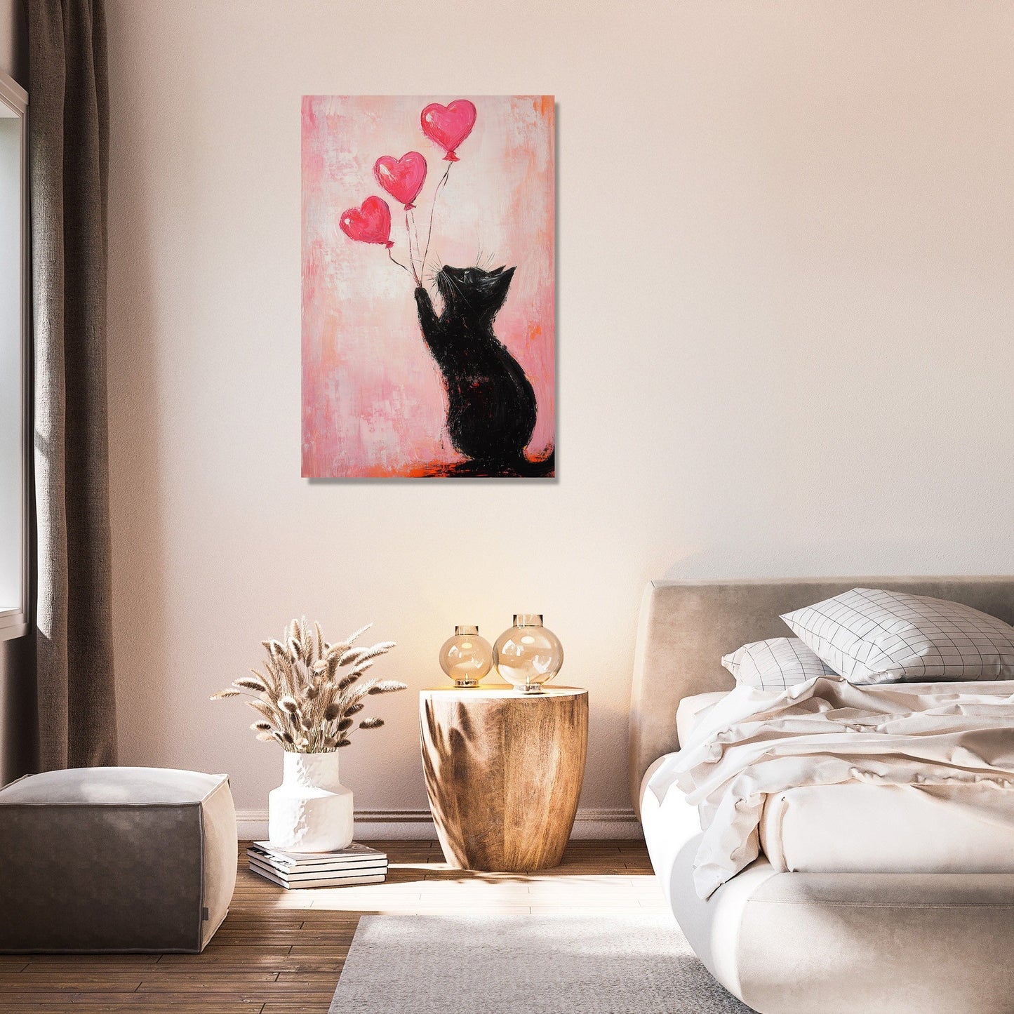 Valentine’s Black Cat Balloon Canvas