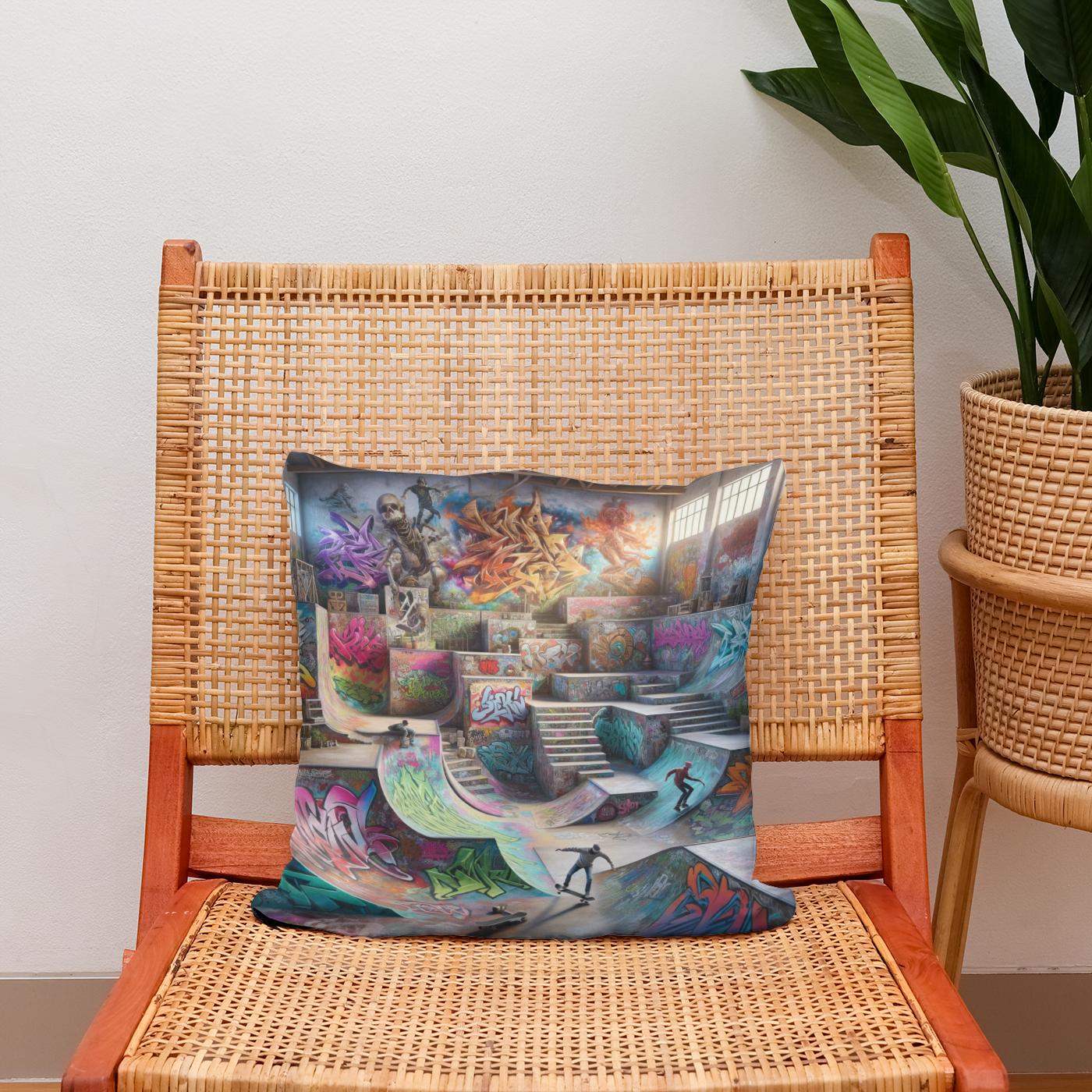 Hidden Skatepark Graffiti Haven Cotton Cushion