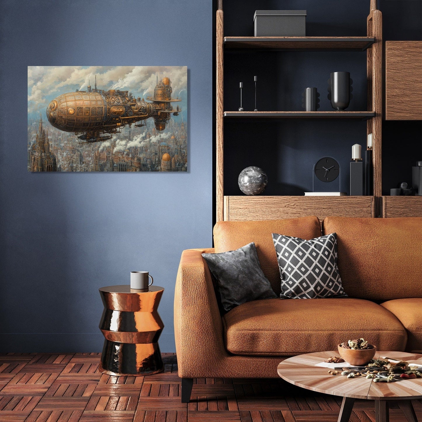 Enchanted Airship Over Mechanical Canvas