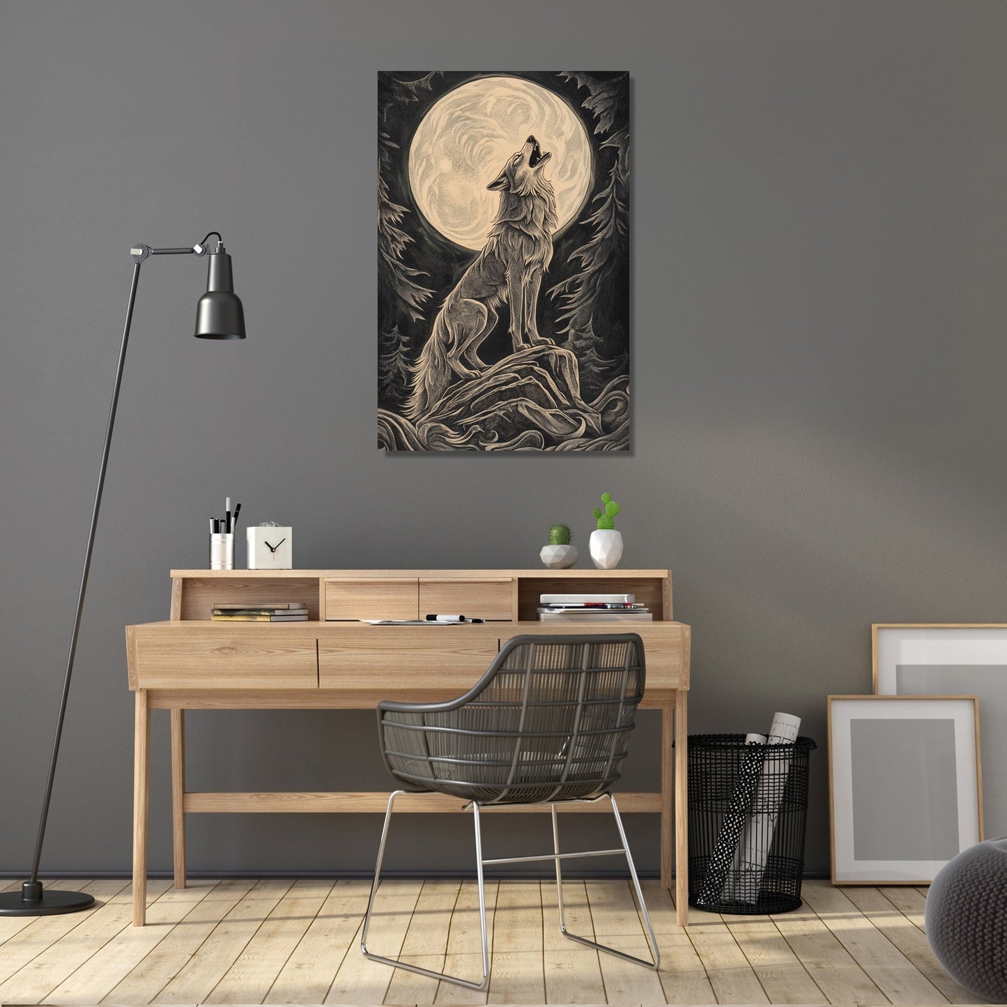 Moonlit Howling Wolf Canvas