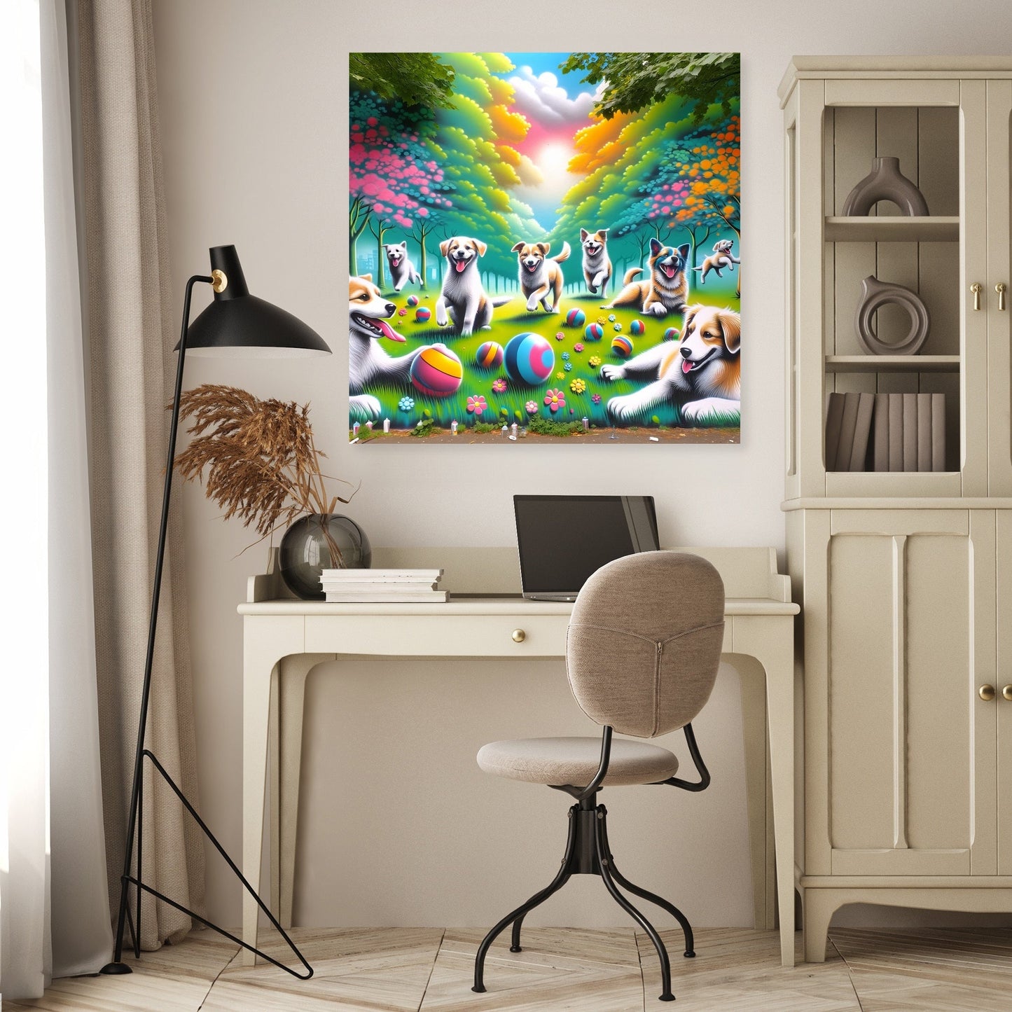 Joyful Dogs in the Park Canvas