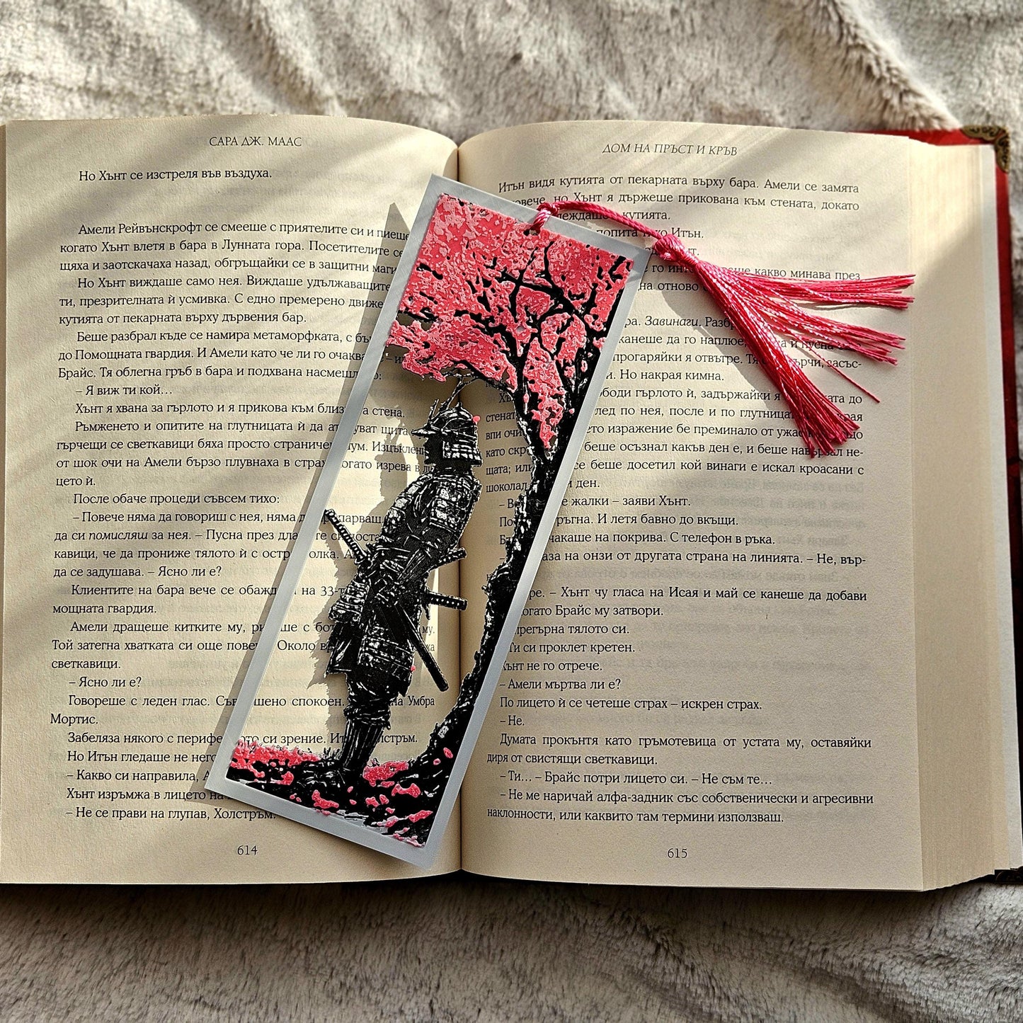 Sakura Samurai 3D Printed Bookmark | Durable PLA with Pink Tassel