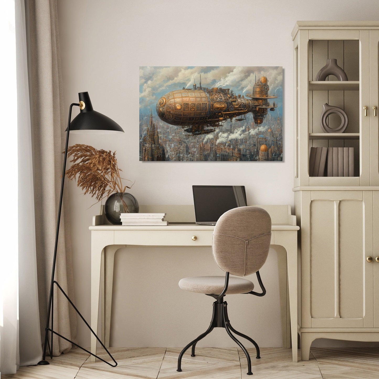 Enchanted Airship Over Mechanical Canvas