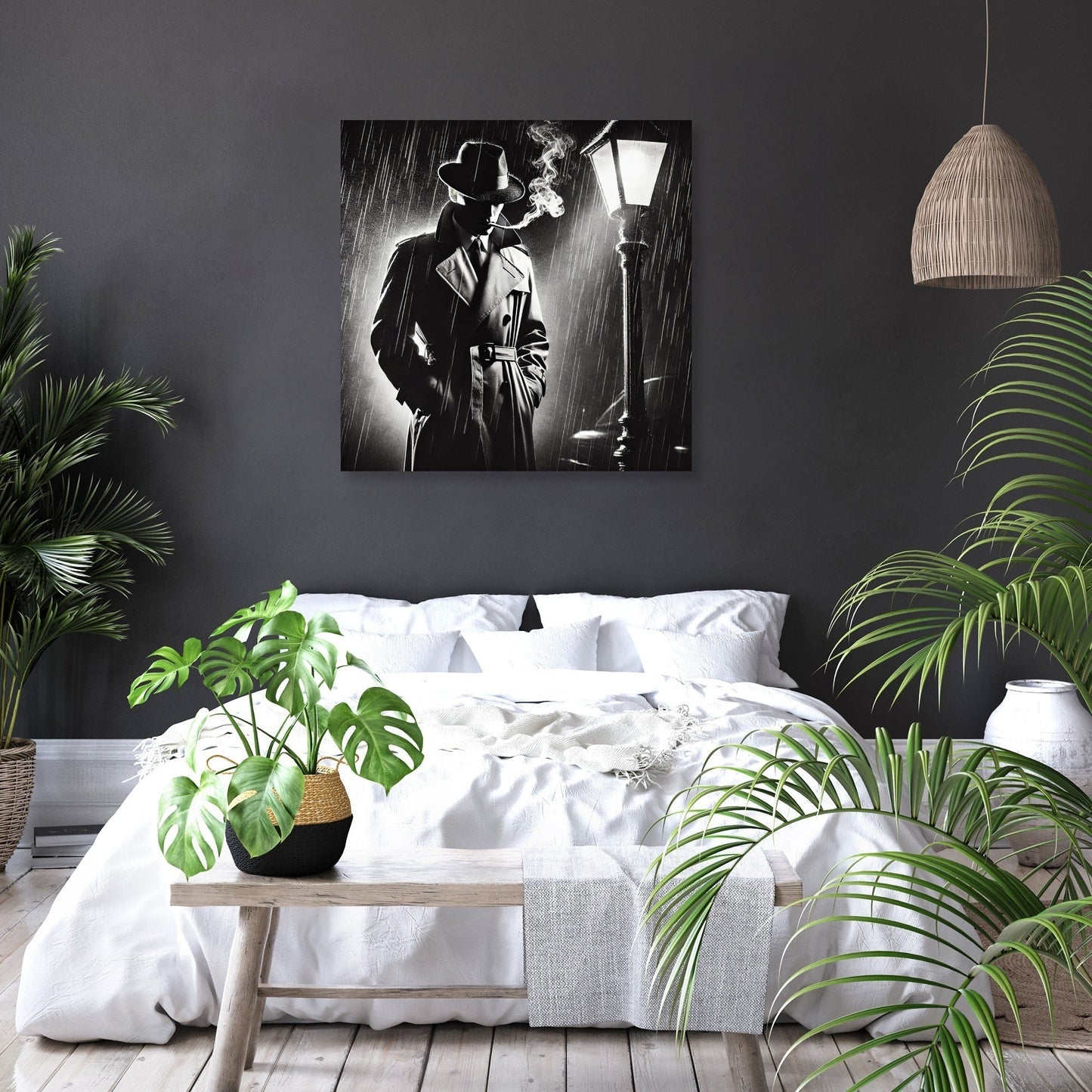 Noir Detective Rain Canvas