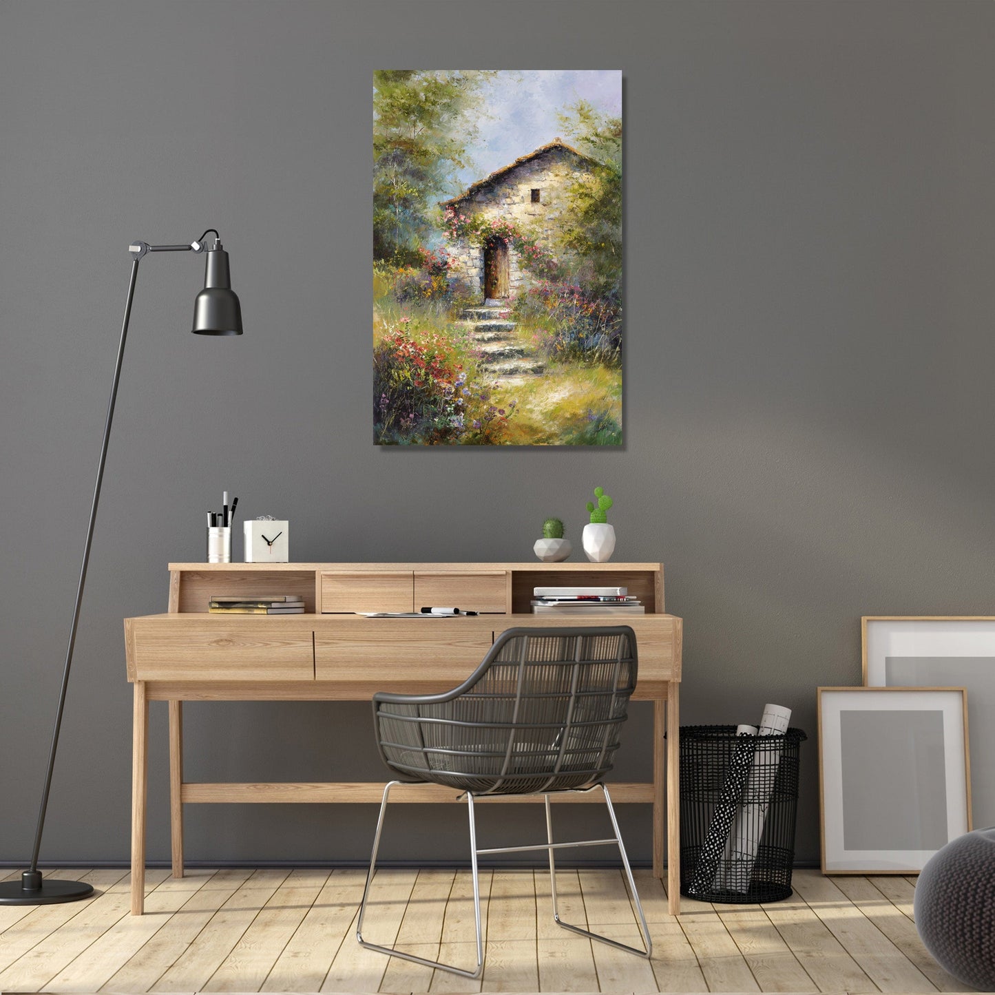 Stone Cottage on Hill Canvas