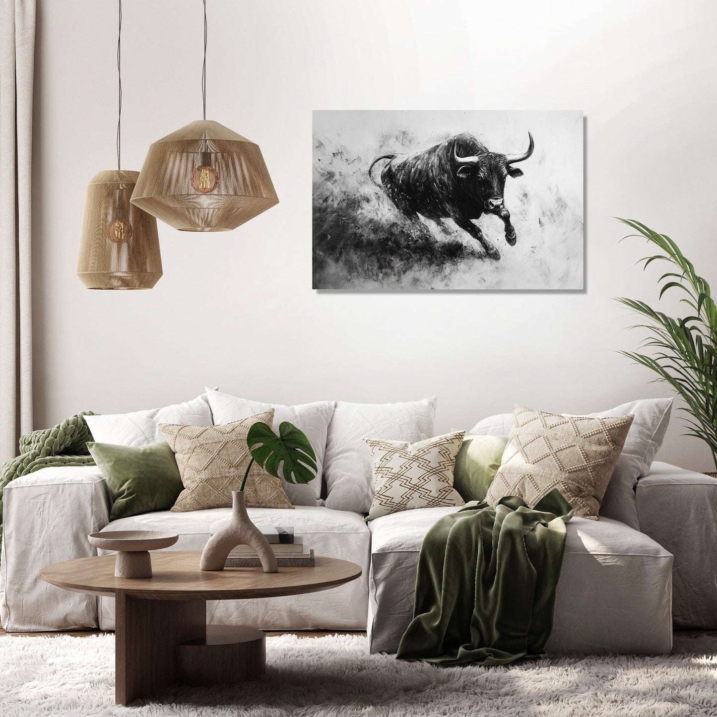 Monochrome Bull Charge Canvas