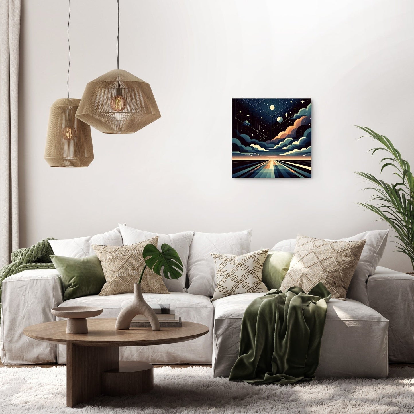 Celestial Harmony: Geometric Night Canvas